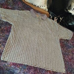 L&B Gray and Pale Silver Patterned Polo Shirt